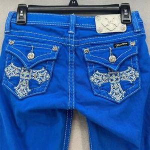 Miss Me Jeans Girls 16 Electric Blue Capri Embellished Crosses Preppy Blingy - Picture 1 of 16