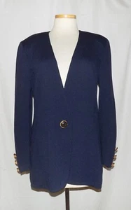 Chaqueta cárdigan tejido Santana azul marino St John Basics un botón longitud media 8 - Imagen 1 de 6