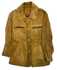 Vintage 70s Mighty Mac Suede Leather Jacket Western Light Brown Men’s Size L/XL