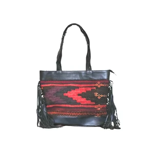 Handgefertigte Vintage Kilim und Leder Kombination Handtasche, warme Farben, einzigartiger Stil - Bild 1 von 7