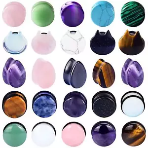 2PC Organic Natural Stone Ear Gauges Tunnels Plugs Expander Ear Piercing 2g-5/8" - Picture 1 of 22