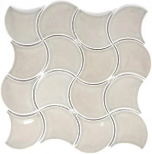 Fächer Mosaik Fliese Keramik pastell steingrau Wandfliesen Badfliese Welle Küc . - Picture 1 of 4