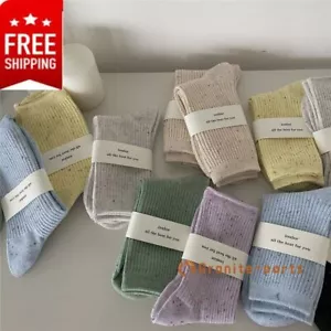 5 Pairs Crew Mid Calf Striped Casual Classic Multicolor Women Cotton Ankle Socks - Picture 1 of 12