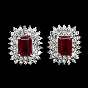 Summer 925 Silver Earrings Octagon Ruby 6x4mm Natural Gemstone Jewelry - Picture 1 of 13