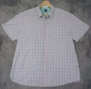 Hugo Boss Mens Shirt 3XL Blue Red White Check Regular Fit Short Sleeve Cotton - Picture 1 of 9