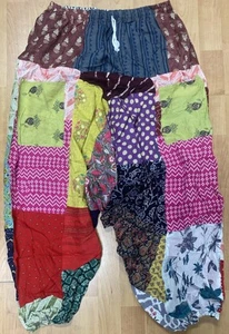 Hippie Patchwork Harem Boho Beach Elastic Waist Women’s One Size Festival Pants - Picture 1 of 6