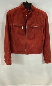 Lafayette 148 Women's Red Solid Moto Zip Suede Jacket Size 4 - Picture 1 of 6