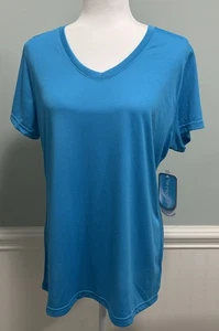 Be Inspired Womens Size XL Short S V Neck Turquoise Workout Shirt NWT - Picture 1 of 9