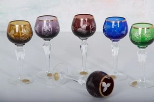 6× kleine Römergläser Mundgeblasene Echtkristal Handgeschliffen 13,5 cm Goldrand - Bild 1 von 4