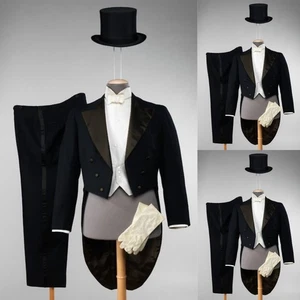 Black Men's Suits With Tail Peak Lapel Evening Party Wedding Groom Tuxedo 3pcs - Picture 1 of 18