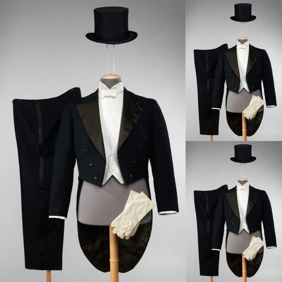 Trajes negros para hombre con solapa de pico de cola noche fiesta boda novio esmoquin 3 un. Foto 1 de 4