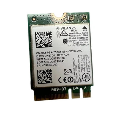 Intel Dual Band Wireless-AC 7265 Modello 7265NGW, P/N 0K57GX - Immagine 1 di 4