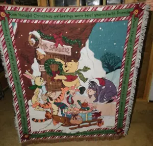 Walt Disney Winnie The Pooh Christmas Throw 54"x46" Rabbit Tigger Piglet Roo - Picture 1 of 2