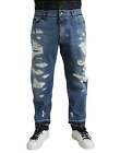 Dolce & Gabbana Blue Cotton Men Double Waistband Denim Jeans With Rips IT54 XXL