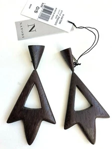 Nuovi Orecchini Legno Acacia Oversize Statement Leggeri Clip on Marrone - Foto 1 di 5
