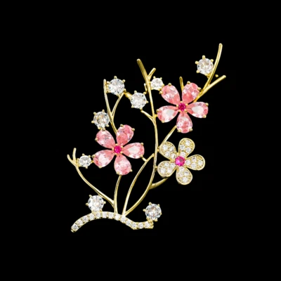 Broche prendedor para mujer rosa transparente circonita cúbica circonita circonita ciruela flor Foto 1 de 3