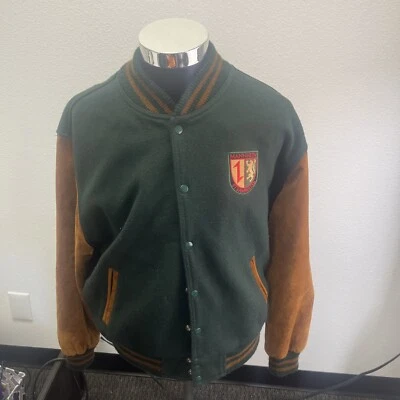 Varsity Coat Mannheim Steamroller Green Wool Soft Leather Sleeves Size Large - Image 1 of 4
