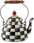 Courtly Check Enamel Tea Kettle, Decorative Tea Kettle, 2-Quart Capacity