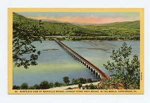 Vista aérea de Rockville Bridge, Harrisburg, Pensilvania postal de lino a color - Imagen 1 de 2