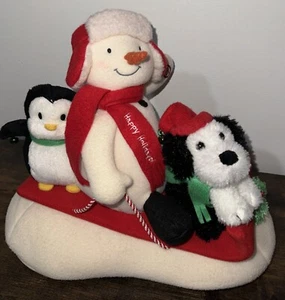 HALLMARK JINGLE PALS 2007 SNOW WHAT FUN SLED ANIMATED SNOWMAN PENGUIN DOG PUPPY - Picture 1 of 7