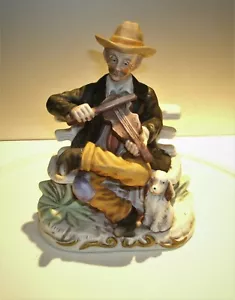 Vintage Norleans Japan Mann auf Bank spielt Geige & sein Hund 7 1/2" T x 6" L x 4" B - Bild 1 von 10
