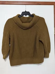 H&M Cowl Neck Cotton/Acrylic Blend Knit Sweater Green Size Large - Picture 1 of 6