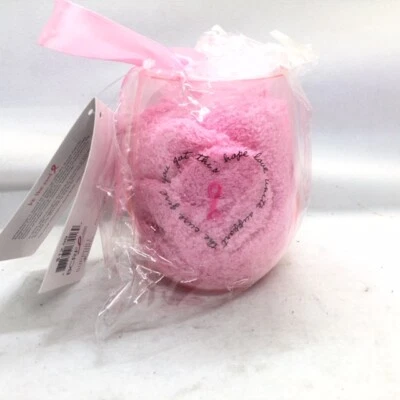 Breast Cancer Live Breathe Fight 16oz Stemless Wine Glass/Slipper Sock Set Pink - Image 1 of 4