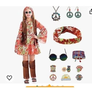 60s 70s Costume Cosplay Dress Set With Accessories Girls Hippie Halloween Sz 4T - Picture 1 of 14