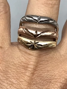 GOLd 14k multi band ring tri Yellow white Rose semanario wide 7 ASK 5 6 8 9 - Picture 1 of 11