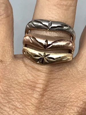 GOLd 14k multi band ring tri Yellow white Rose semanario wide 7 ASK  5 6 8 9 - Image 1 of 4