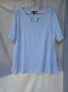 Karen Scott Womens Plus Size 2X ( Possibly 1X) Short Sleeve White Top - Picture 1 of 5