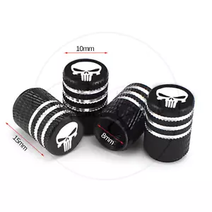 4 x Alloy Tyre Valve Caps Dust Caps Black Punisher Skull Car BMX Motorcycle - Picture 1 of 3