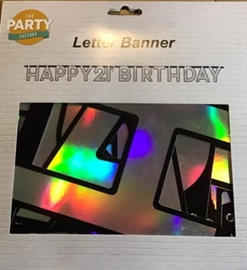 THE PARTY FACTORY HAPPY 21. GEBURTSTAG Brief Banner schwarz/silber 2,4 m KOSTENLOSER VERSAND - Bild 1 von 2