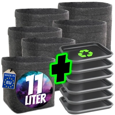 HOMEGROW24 Pflanztöpfe mit Untersetzern im 6er Set, viereckige Filztöpfe je 11 L