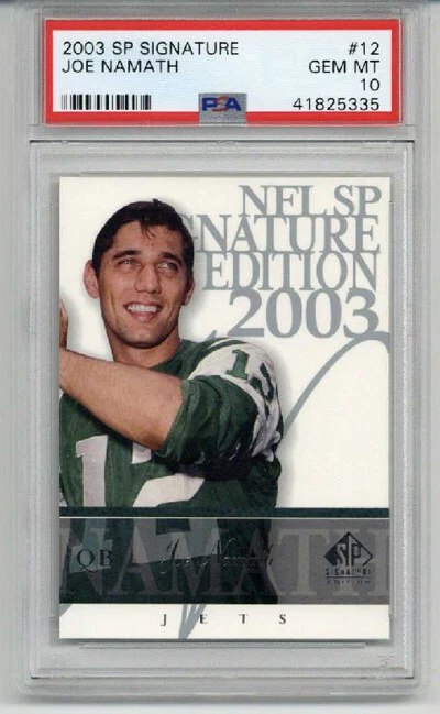 2003 UPPER DECK SP SIGNATURE #12 JOE NAMATH NEW YORK JETS PSA 10 LOW POP RARE - Image 1 of 2