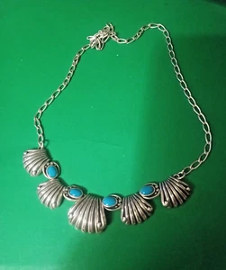 Collana vintage Caroline Pollack Relios sterling e turchese. 18" X 3/4" - Foto 1 di 5