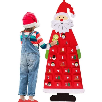 Christmas Advent Calendar 24 Fillable with Pockets Hanging Pendant Santa Claus~ - Image 1 of 4