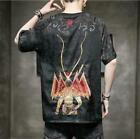 Chinese Style Sun Wukong embroidery Men Tee Loose Tops Short Sleeve T-shirt 
