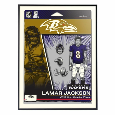 Baltimore Ravens Lamar Jackson Action Figure 18" x 24" Deluxe Framed Serigraph Cover