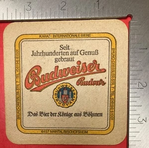 BUDWEISER BUDVAR 3.5 INCH SQUARE BEER COASTER VINTAGE GERMANY - Picture 1 of 2