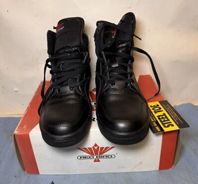 Vintage New 90s Red Bird Carolina Black High top Women`s Steel Toe Shoes Sz 10 - Image 1 of 4