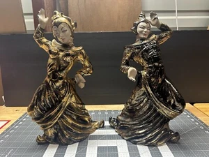 MCM Balinese Dancers Gilner Pottery of California handbemalt schwarz gold 50er - Bild 1 von 24