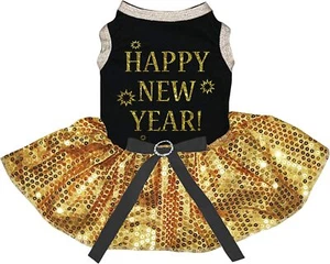 Happy New Year Puppy Dog Dress Small Pet Apparel Outfit Cat Party Clothes - Picture 1 of 6
