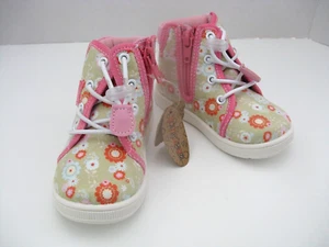 NEW Girls Toddler Sz 6 High Top Pale Green/Pink Floral Sneakers Zipper Close NWT - Picture 1 of 8