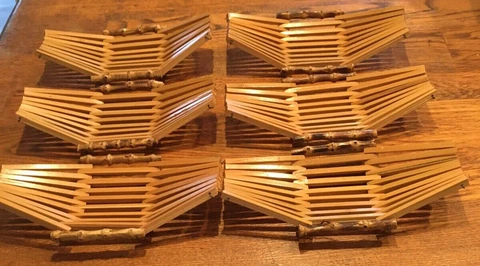 Set 6 Mini Chopstick Bamboo Folding Baskets Asian Dish Servers Cover