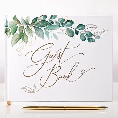 Gold Foil Greenery Wedding Guest Book 7 x 9 inches | Pen & Table Sign | Resgi... - Image 1 of 4