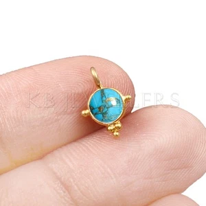 Too Tiny Pendant, Solid 14k Gold Turquoise Gemstone Pendant, Handmade Pendant - Picture 1 of 3