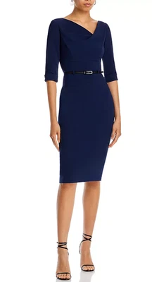 Vestido Vaina Negro Halo Jackie O Azul Marino con Cinturón - Talla 8 - Venta al por menor $375 Foto 1 de 4