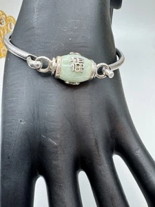 Sterling Silber chinesische grüne Jade Haken und Schleife Armreif Größe 6,3/4 - Bild 1 von 8