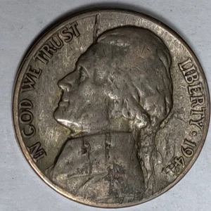 1944 D Mint Jefferson 35% Silver Nickel Obverse & Reverse Lamination Errors - Picture 1 of 8